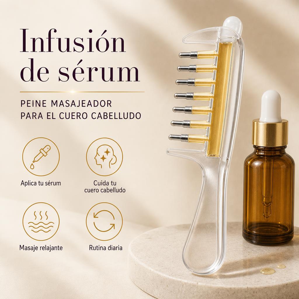 Oleovita junto a un frasco de sérum: infusión de sérum en el cuero cabelludo
