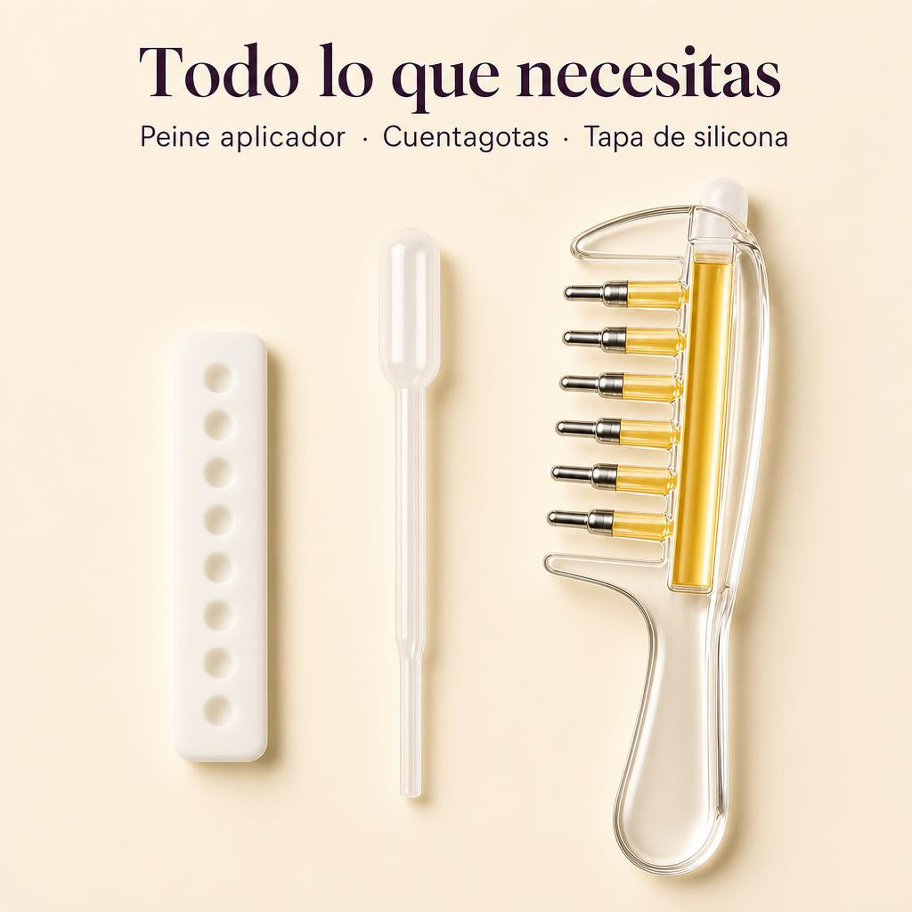 Kit completo: peine aplicador, cuentagotas y tapa de silicona